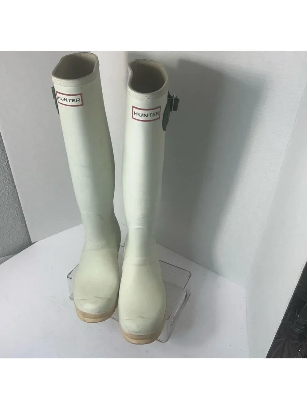 HUNTER Original Tall Knee High Rain Rubber Boots Cream 39 EU 7M/8F